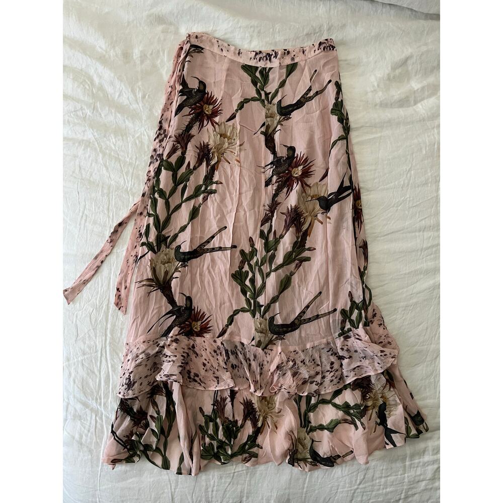 All Saints Floral Wrap Midi Skirt in Blush and Green - Picture 2 of 6